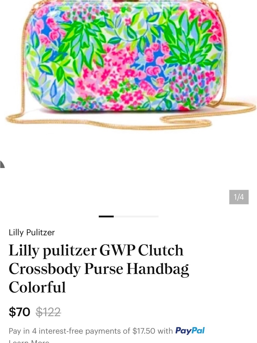 Lilly Pulitzer Floral Multi-Color Gold Chain Clutch Hard Shell - Picture 4 of 4